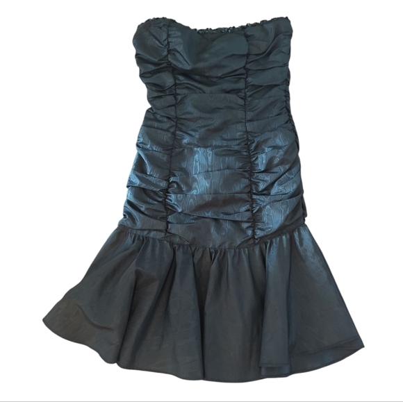 Vtg Y2K Gunne Sax Black Strapless Ruched Bodycon With Ruffle Party Dress Sz XS - Picture 7 of 9
